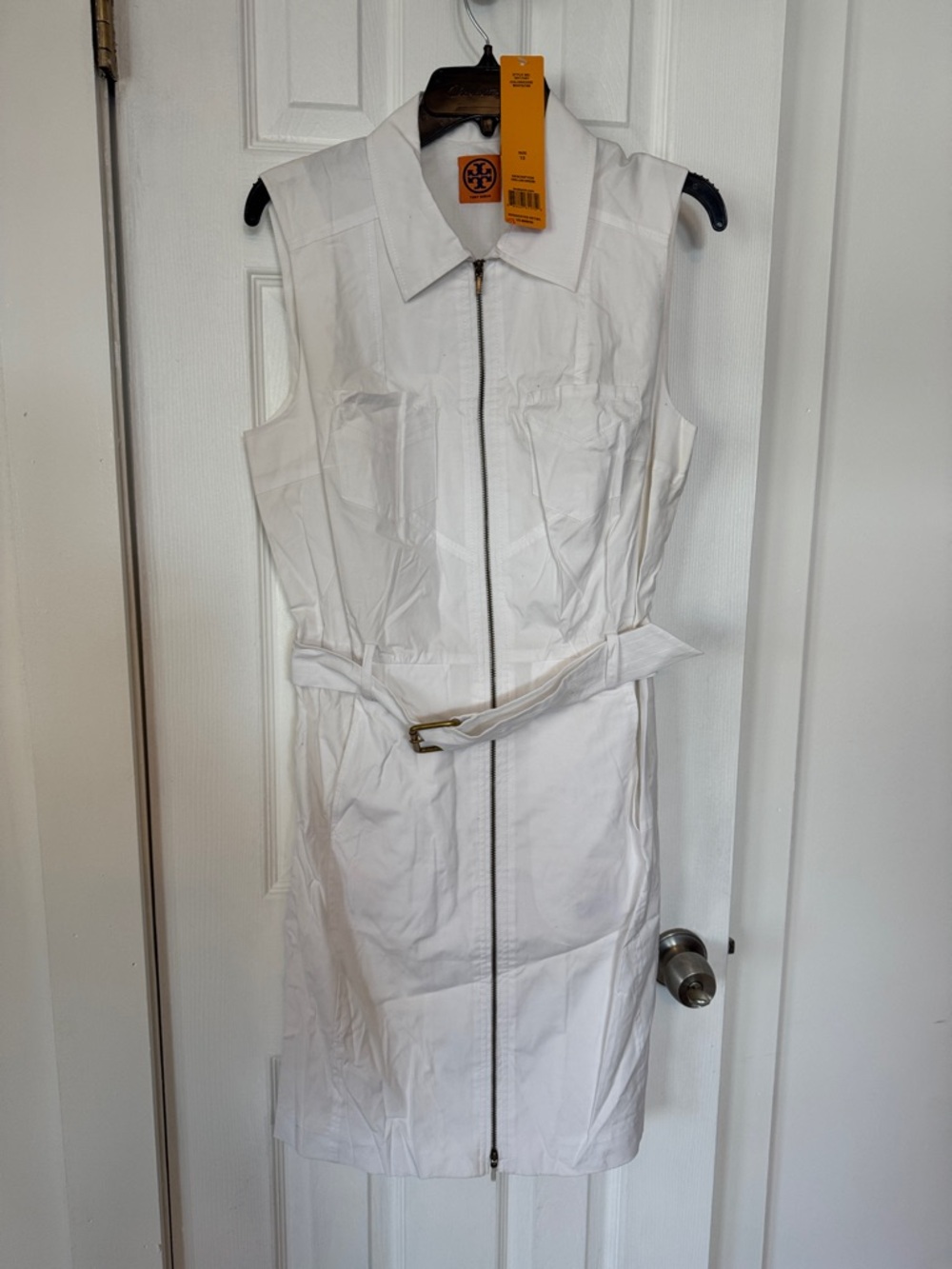 Tory Burch White Sleeveless Zip Belted Cotton Dress(got for $158,lost weight)